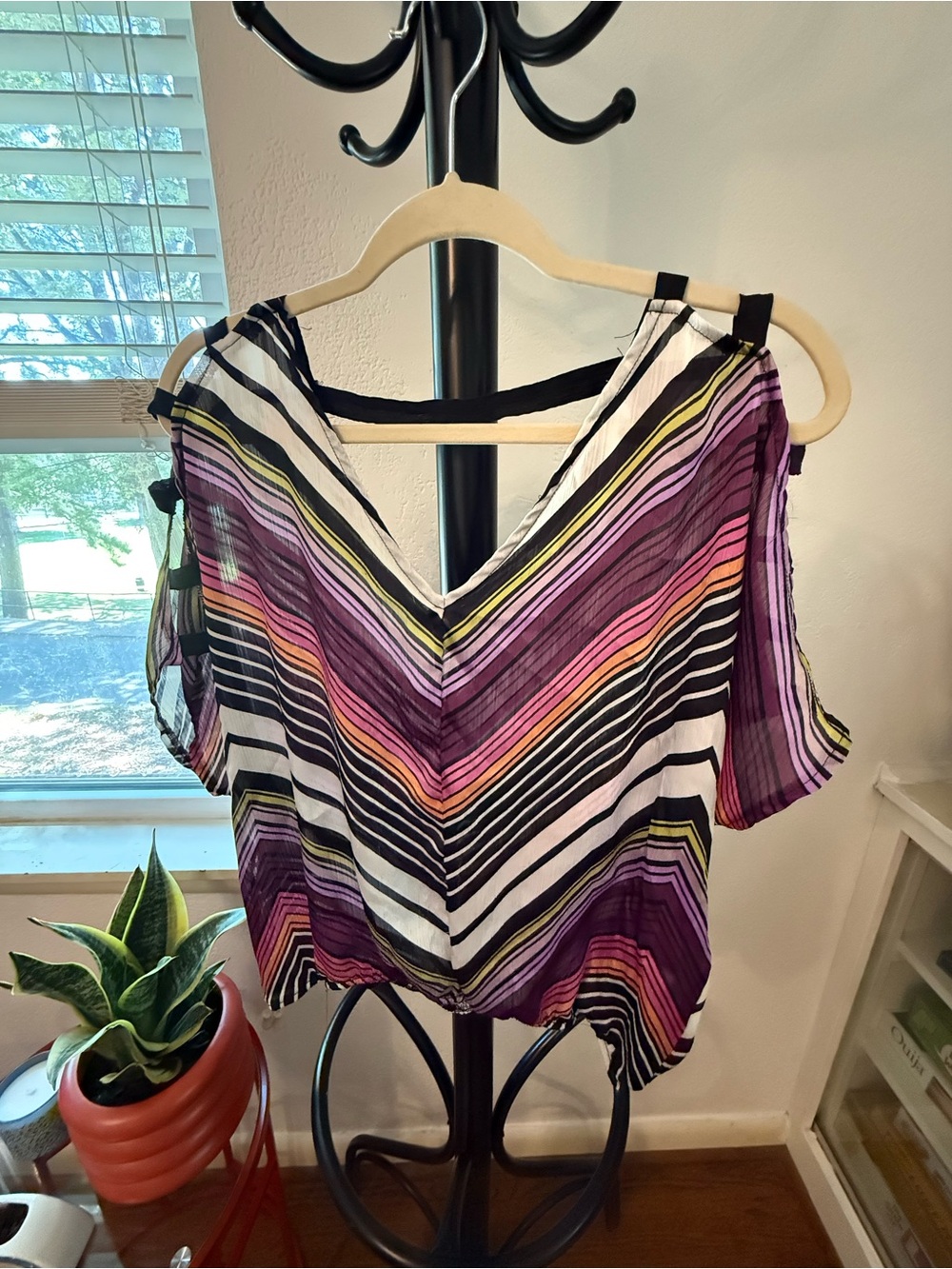 Soulmates Purple Chevron Cold Shoulder Blouse Y2K Boho Sheer